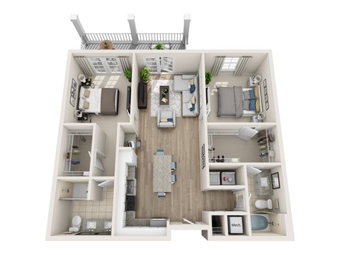 Floor plan for 2 beds, 2 baths, 1059 sqft